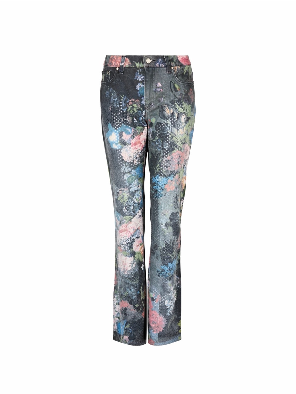 Roberto Cavalli S/S 2000 Pink Floral Sequin Dark Blue Jeans